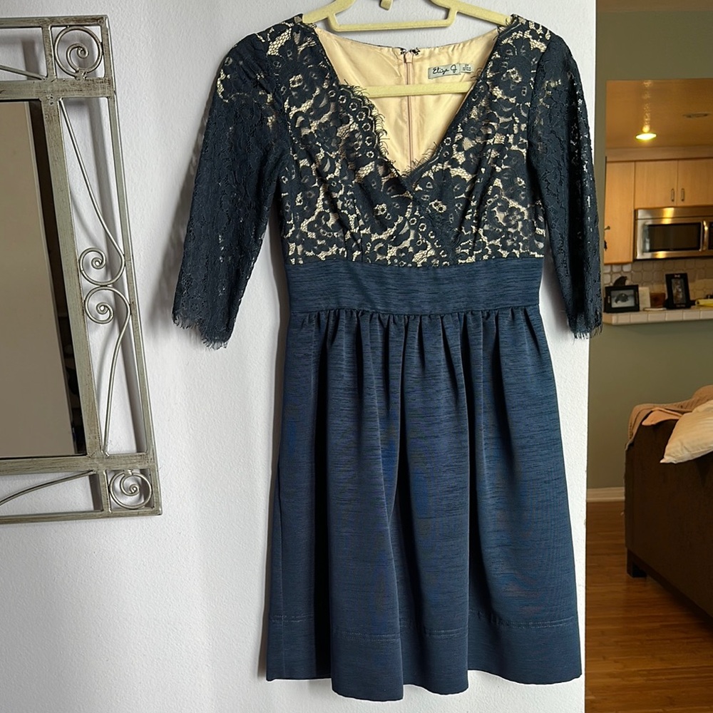 Elegant Lace Navy Dress by Eliza J
